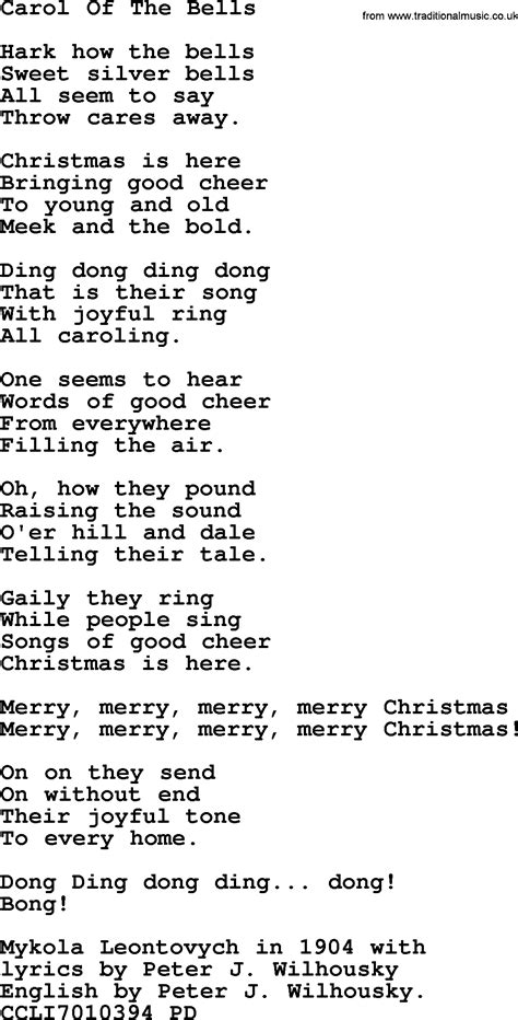 Carol Of The Bells Lyrics Printable
